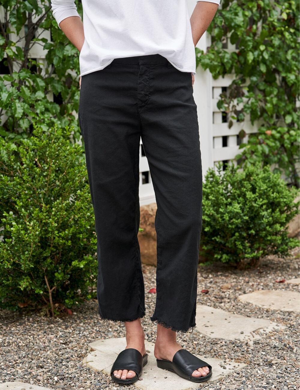 Frank & Eileen Black Kinsale Cotton Flax Crop Pants Size 0